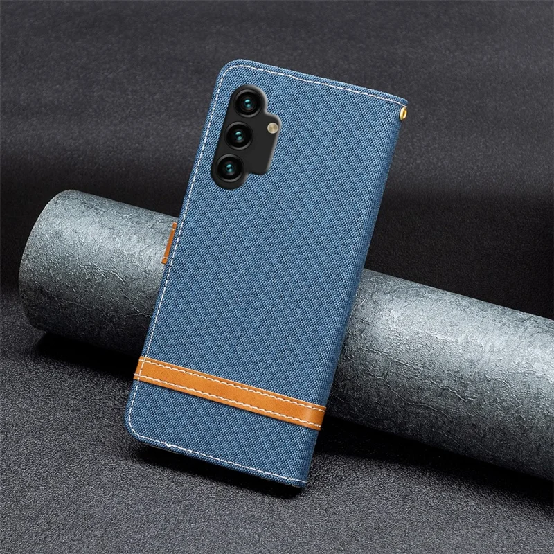 Futerał skórzany w stylu jeansowym z portfelem na telefon Samsung Galaxy A13 4G / A13 5G / A04 4G (164,4 x 76,3 x 9,1 mm), granatowy