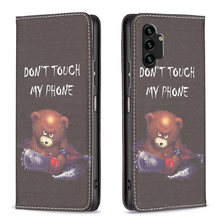 Magnetic Auto-absorbed Cover for Samsung Galaxy A13 4G / A13 5G / A04 4G (164.4 x 76.3 x 9.1 mm), PU Leather Wallet Phone Case - Bear