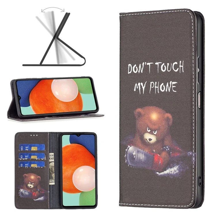 Magnetic Auto-absorbed Cover for Samsung Galaxy A13 4G / A13 5G / A04 4G (164.4 x 76.3 x 9.1 mm), PU Leather Wallet Phone Case - Bear