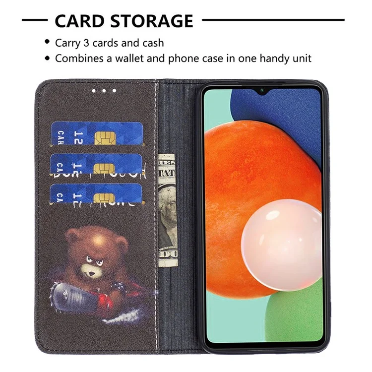 Magnetic Auto-absorbed Cover for Samsung Galaxy A13 4G / A13 5G / A04 4G (164.4 x 76.3 x 9.1 mm), PU Leather Wallet Phone Case - Bear