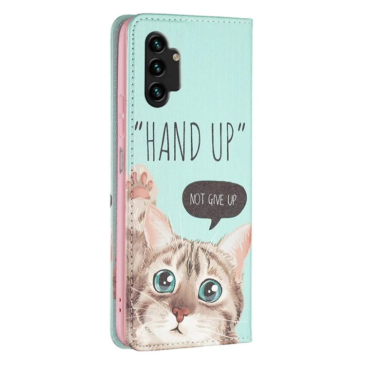 Custodia magnetica autoadesiva per Samsung Galaxy A13 4G / A13 5G / A04 4G (164,4 x 76,3 x 9,1 mm), custodia per telefono in pelle PU - Gatto