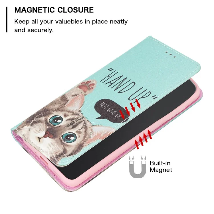 Custodia magnetica autoadesiva per Samsung Galaxy A13 4G / A13 5G / A04 4G (164,4 x 76,3 x 9,1 mm), custodia per telefono in pelle PU - Gatto