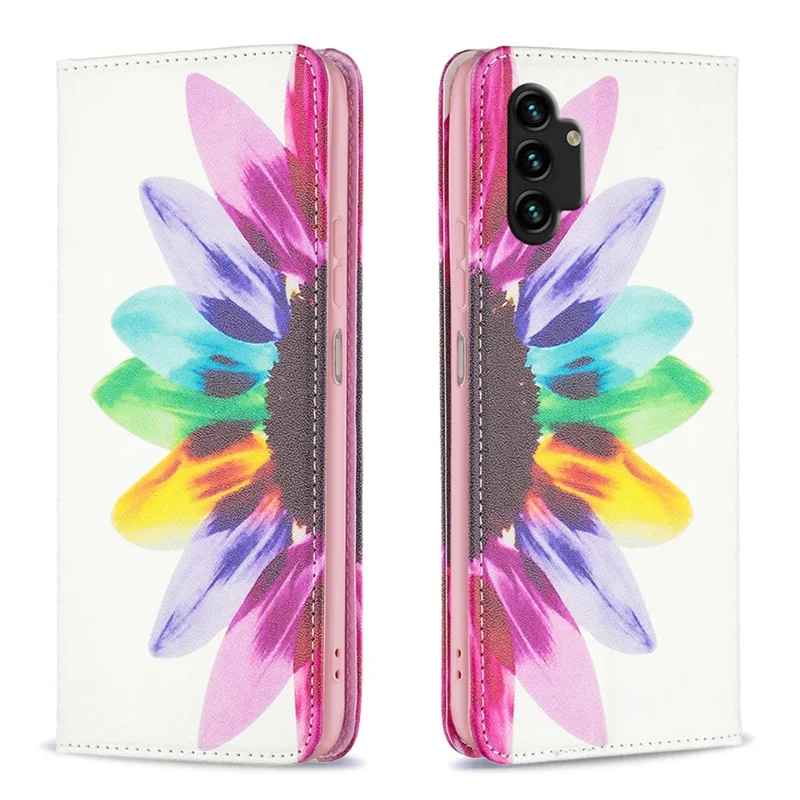 Magnetic Auto-absorbed Cover for Samsung Galaxy A13 4G / A13 5G / A04 4G (164.4 x 76.3 x 9.1 mm), PU Leather Wallet Phone Case - Sunflower