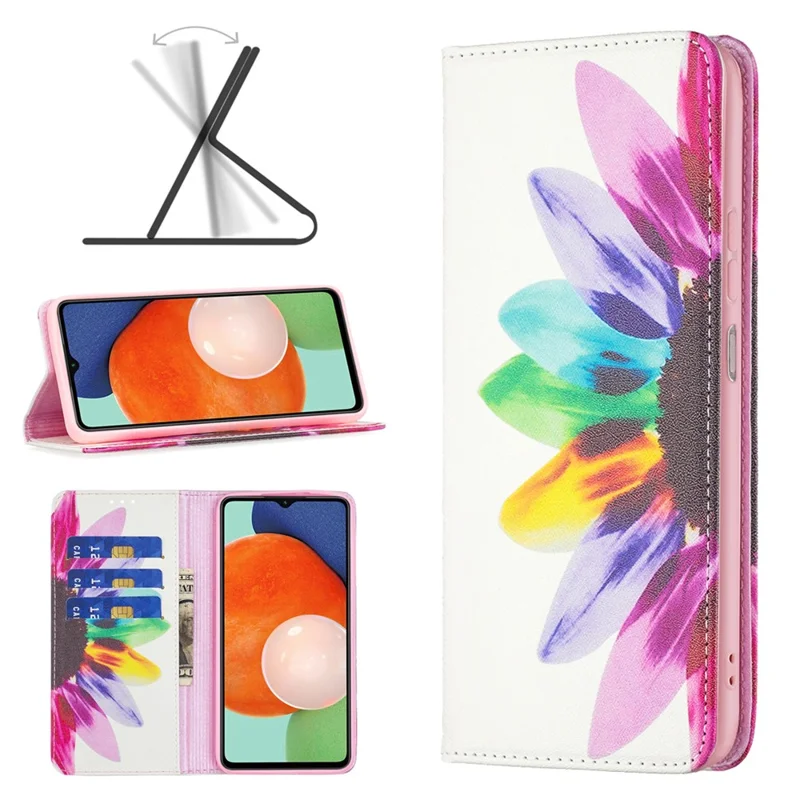 Magnetic Auto-absorbed Cover for Samsung Galaxy A13 4G / A13 5G / A04 4G (164.4 x 76.3 x 9.1 mm), PU Leather Wallet Phone Case - Sunflower