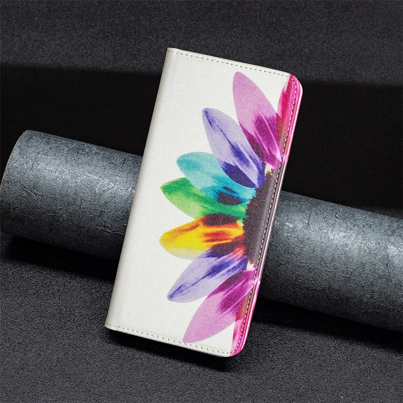 Magnetic Auto-absorbed Cover for Samsung Galaxy A13 4G / A13 5G / A04 4G (164.4 x 76.3 x 9.1 mm), PU Leather Wallet Phone Case - Sunflower
