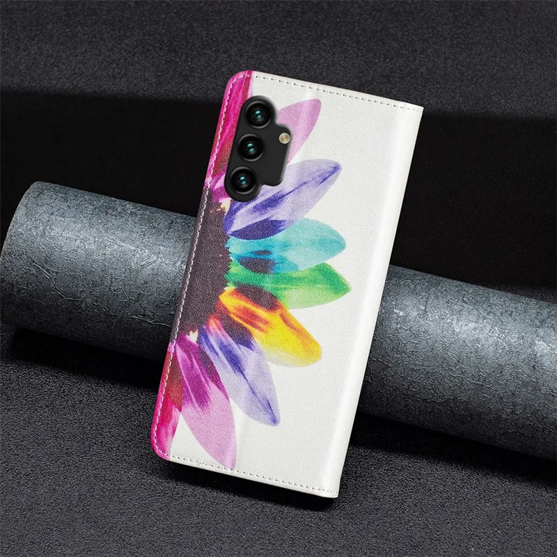 Magnetic Auto-absorbed Cover for Samsung Galaxy A13 4G / A13 5G / A04 4G (164.4 x 76.3 x 9.1 mm), PU Leather Wallet Phone Case - Sunflower