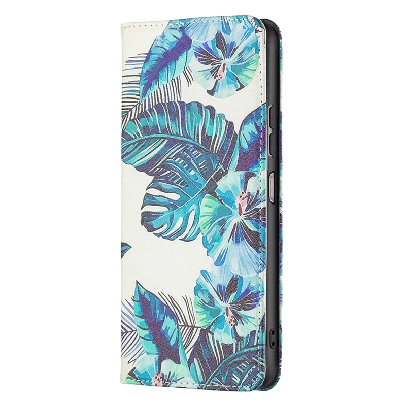 Magnetic Auto-absorbed Cover for Samsung Galaxy A13 4G / A13 5G / A04 4G (164.4 x 76.3 x 9.1 mm), PU Leather Wallet Phone Case - Blue Leaves