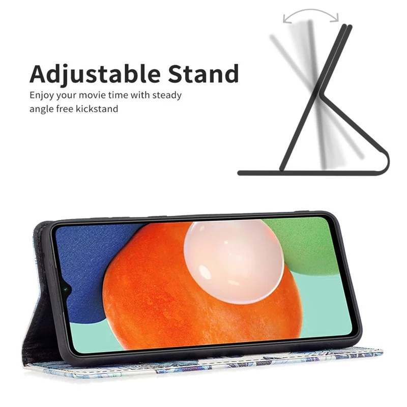 Magnetic Auto-absorbed Cover for Samsung Galaxy A13 4G / A13 5G / A04 4G (164.4 x 76.3 x 9.1 mm), PU Leather Wallet Phone Case - Blue Leaves