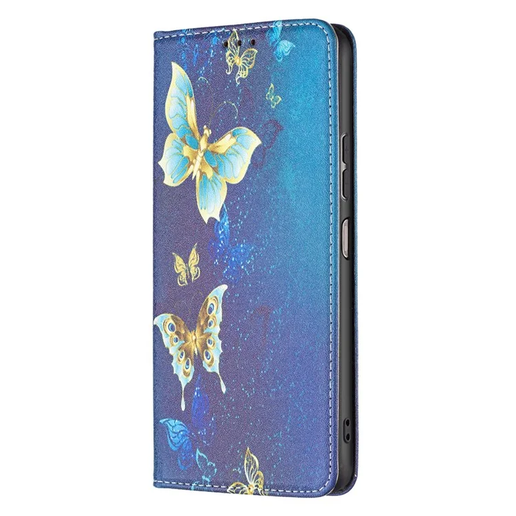 Magnetic Auto-absorbed Cover for Samsung Galaxy A13 4G / A13 5G / A04 4G (164.4 x 76.3 x 9.1 mm), PU Leather Wallet Phone Case - Golden Butterflies