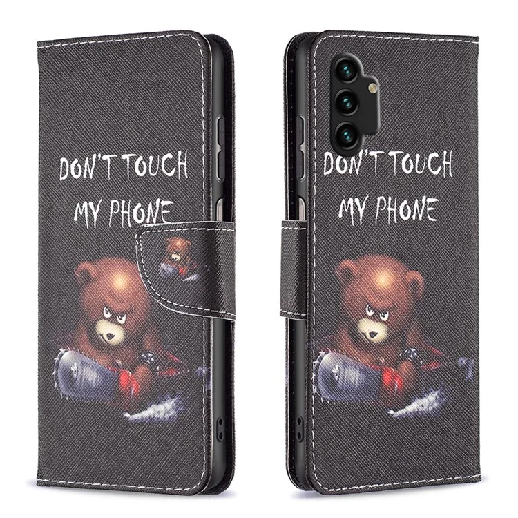 For Samsung Galaxy A13 4G / A13 5G / A04 4G (164.4 x 76.3 x 9.1 mm) Pattern Printing PU Leather Stand Cover Wallet Phone Case - Bear