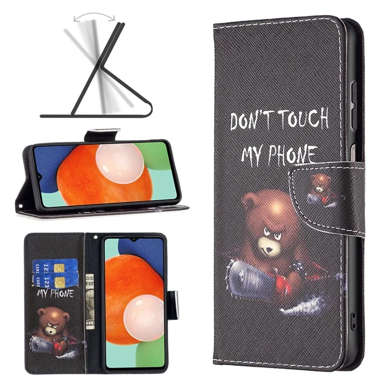 Für Samsung Galaxy A13 4G / A13 5G / A04 4G (164,4 x 76,3 x 9,1 mm) Musterdruckhandhülle im PU-Leder-Design mit Ständer und Geldbörse - Bär