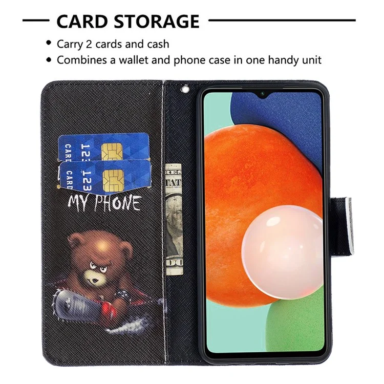 Für Samsung Galaxy A13 4G / A13 5G / A04 4G (164,4 x 76,3 x 9,1 mm) Musterdruckhandhülle im PU-Leder-Design mit Ständer und Geldbörse - Bär