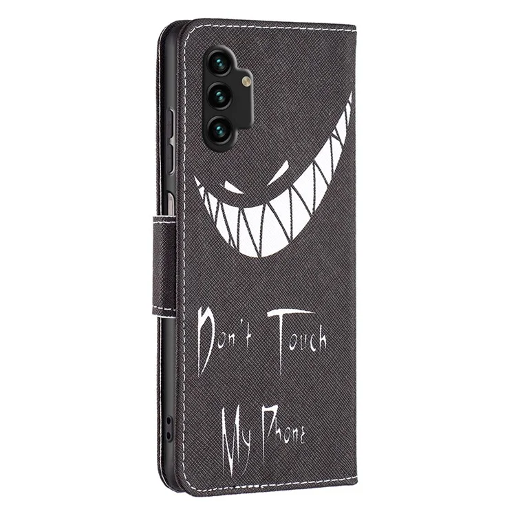 For Samsung Galaxy A13 4G / A13 5G / A04 4G (164.4 x 76.3 x 9.1 mm) Pattern Printing PU Leather Stand Cover Wallet Phone Case - Don't Touch My Phone