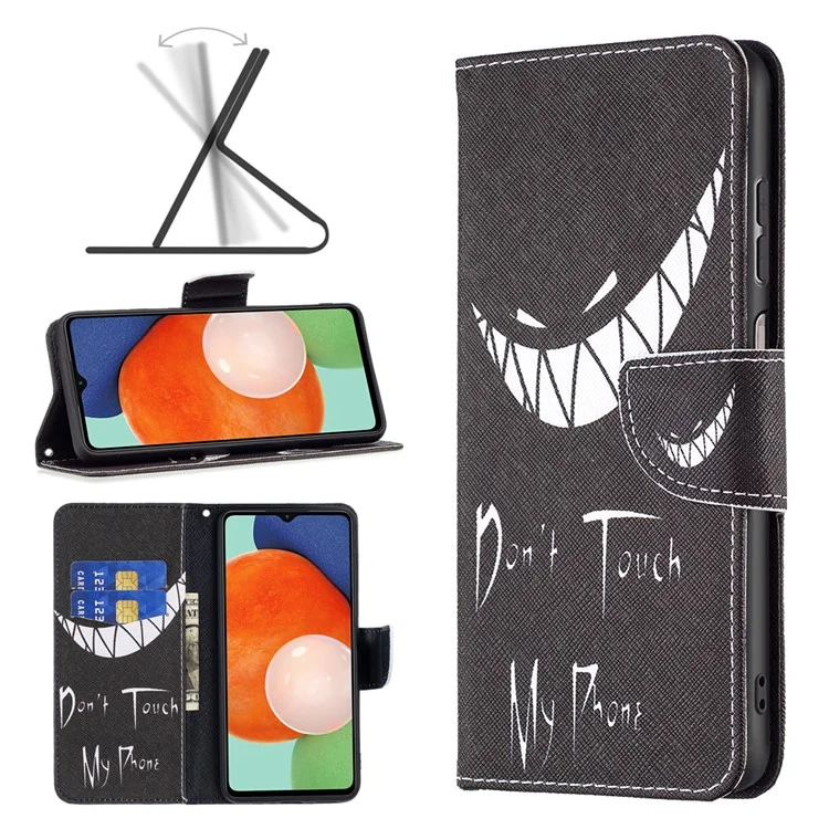 For Samsung Galaxy A13 4G / A13 5G / A04 4G (164.4 x 76.3 x 9.1 mm) Pattern Printing PU Leather Stand Cover Wallet Phone Case - Don't Touch My Phone