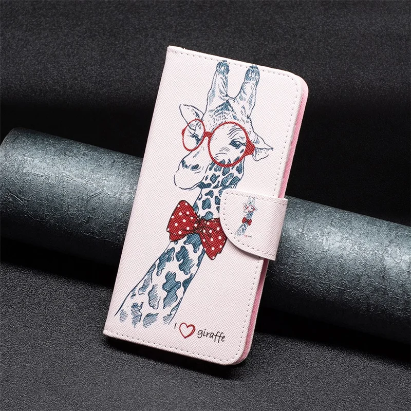 For Samsung Galaxy A13 4G / A13 5G / A04 4G (164.4 x 76.3 x 9.1 mm) Pattern Printing PU Leather Stand Cover Wallet Phone Case - Giraffe