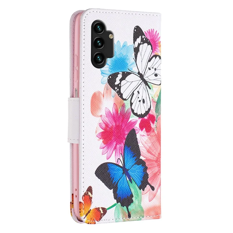 For Samsung Galaxy A13 4G / A13 5G / A04 4G (164.4 x 76.3 x 9.1 mm) Pattern Printing PU Leather Stand Cover Wallet Phone Case - Two Butterflies