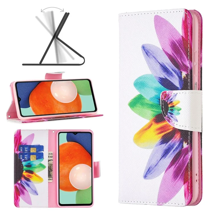 Pour Samsung Galaxy A13 4G / A13 5G / A04 4G (164,4 x 76,3 x 9,1 mm) Motif d'impression PU Cuir Stand Cover Wallet Phone Case - Tournesol