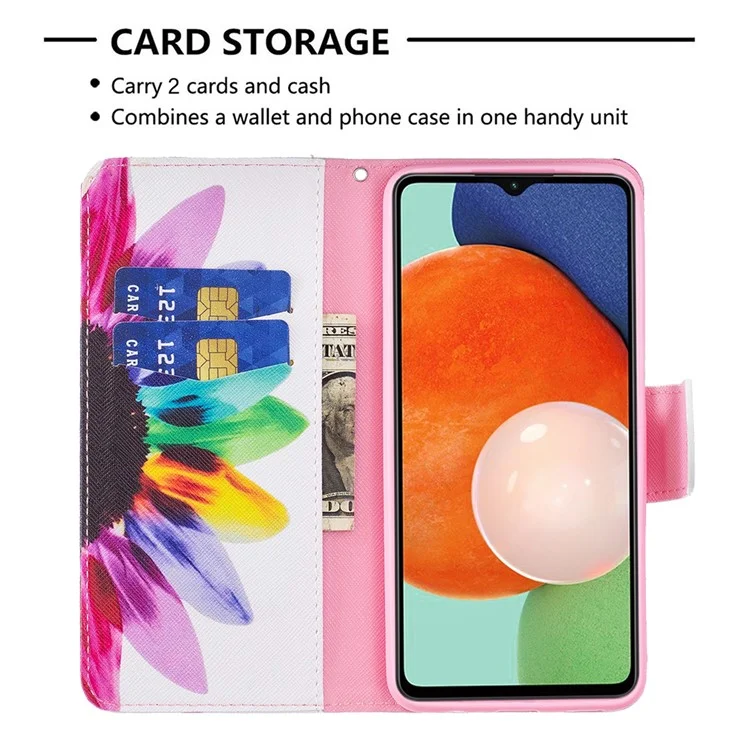 Pour Samsung Galaxy A13 4G / A13 5G / A04 4G (164,4 x 76,3 x 9,1 mm) Motif d'impression PU Cuir Stand Cover Wallet Phone Case - Tournesol