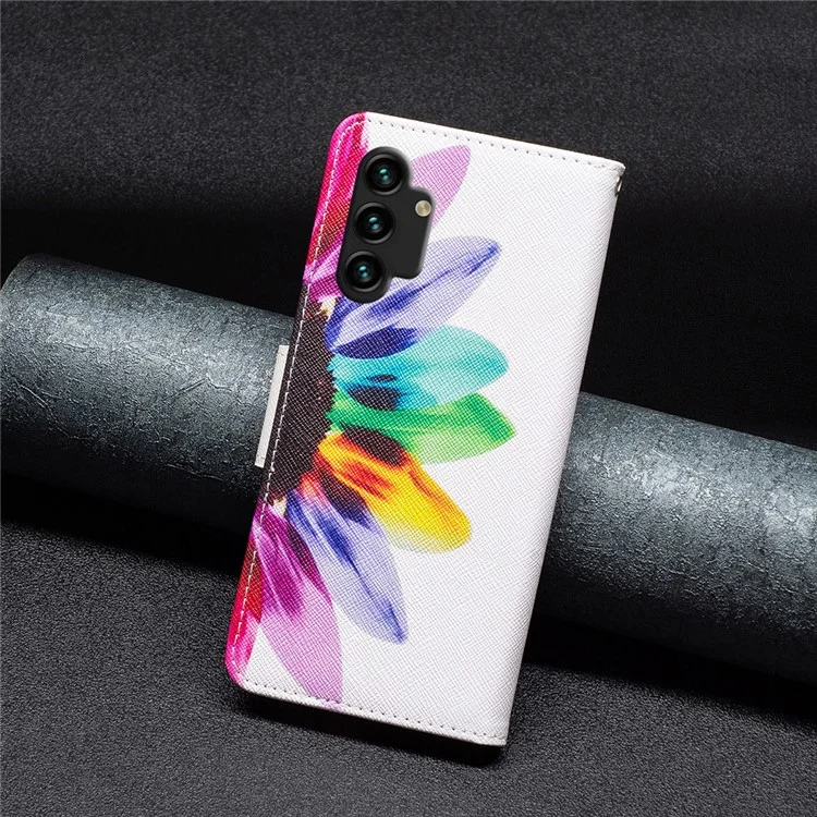 Pour Samsung Galaxy A13 4G / A13 5G / A04 4G (164,4 x 76,3 x 9,1 mm) Motif d'impression PU Cuir Stand Cover Wallet Phone Case - Tournesol