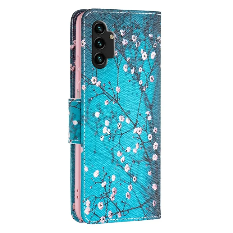 Pour Samsung Galaxy A13 4G / A13 5G / A04 4G (164,4 x 76,3 x 9,1 mm) Impression de motifs Étui portefeuille en cuir PU avec support - Fleur de prune