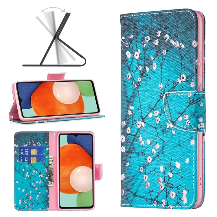 Pour Samsung Galaxy A13 4G / A13 5G / A04 4G (164,4 x 76,3 x 9,1 mm) Impression de motifs Étui portefeuille en cuir PU avec support - Fleur de prune