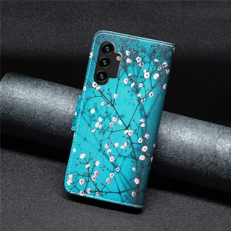Pour Samsung Galaxy A13 4G / A13 5G / A04 4G (164,4 x 76,3 x 9,1 mm) Impression de motifs Étui portefeuille en cuir PU avec support - Fleur de prune
