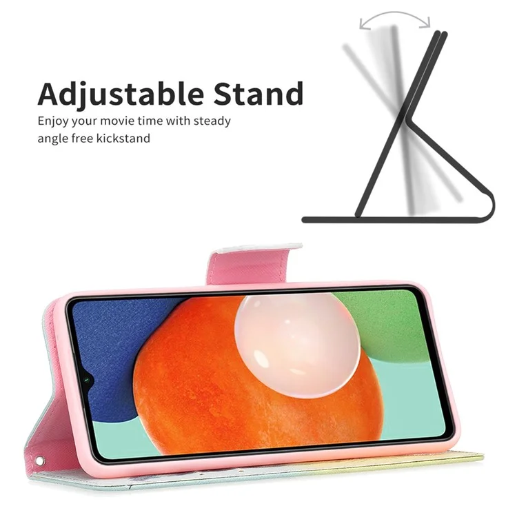 Pour Samsung Galaxy A13 4G / A13 5G / A04 4G (164,4 x 76,3 x 9,1 mm) Motif imprimé Étui de protection en cuir PU avec support - Plume et oiseaux