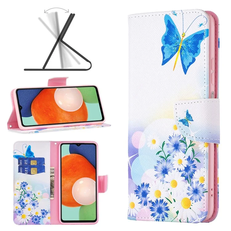 Pour Samsung Galaxy A13 4G / A13 5G / A04 4G (164,4 x 76,3 x 9,1 mm) Motif d'impression PU Cuir Support Portefeuille Étui de Téléphone - Papillon et Fleurs