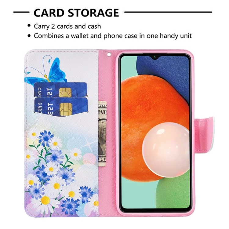 Pour Samsung Galaxy A13 4G / A13 5G / A04 4G (164,4 x 76,3 x 9,1 mm) Motif d'impression PU Cuir Support Portefeuille Étui de Téléphone - Papillon et Fleurs
