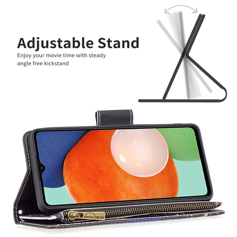 Etui BF03 z nadrukiem wzoru do telefonu Samsung Galaxy A13 4G / A13 5G / A04 4G (164,4 mm), skórzane etui z zamkiem, portfel z uchwytem i paskiem – biżuteria motyl