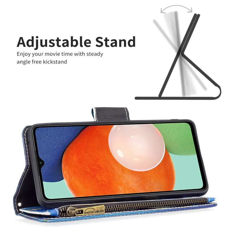BF03 Mønsterprintet telefonbeskytning til Samsung Galaxy A13 4G / A13 5G / A04 4G (164,4 mm) PU-læder med lynlås, tegnebog og stander med stropløsning - Gyldne sommerfugle