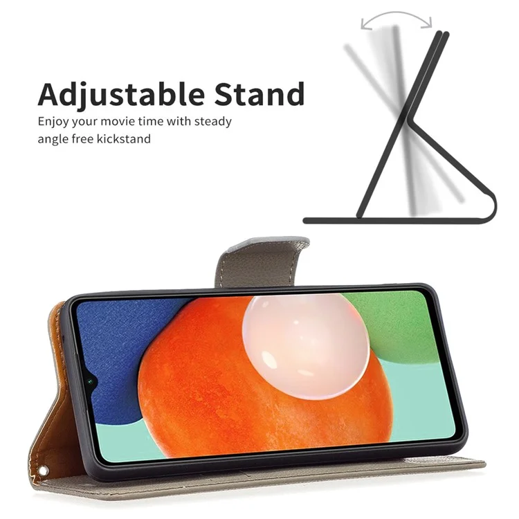 Für Samsung Galaxy A13 4G / A13 5G / A04 4G (164,4 x 76,3 x 9,1 mm) Magnetverschluss Litchi-Struktur PU-Leder-Geldbörse Einfarbige Handyhülle mit Gurt - Grau