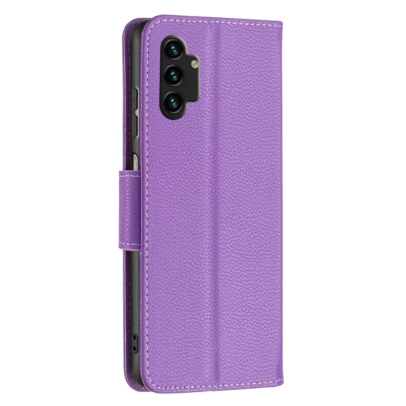 For Samsung Galaxy A13 4G / A13 5G / A04 4G (164.4 x 76.3 x 9.1 mm) Magnetic Closure Litchi Texture PU Leather Wallet Solid Color Cell Phone Cover with Strap - Purple