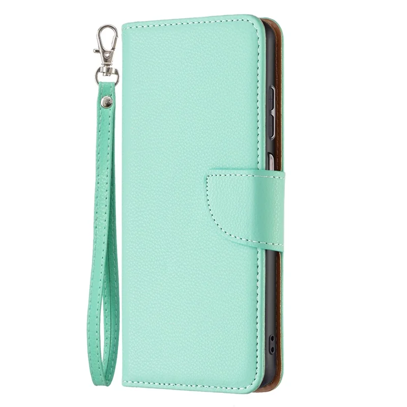 For Samsung Galaxy A13 4G / A13 5G / A04 4G (164.4 x 76.3 x 9.1 mm) Magnetic Closure Litchi Texture PU Leather Wallet Solid Color Cell Phone Cover with Strap - Green