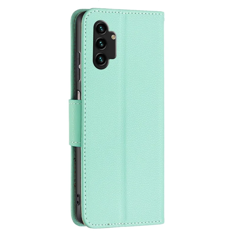 For Samsung Galaxy A13 4G / A13 5G / A04 4G (164.4 x 76.3 x 9.1 mm) Magnetic Closure Litchi Texture PU Leather Wallet Solid Color Cell Phone Cover with Strap - Green
