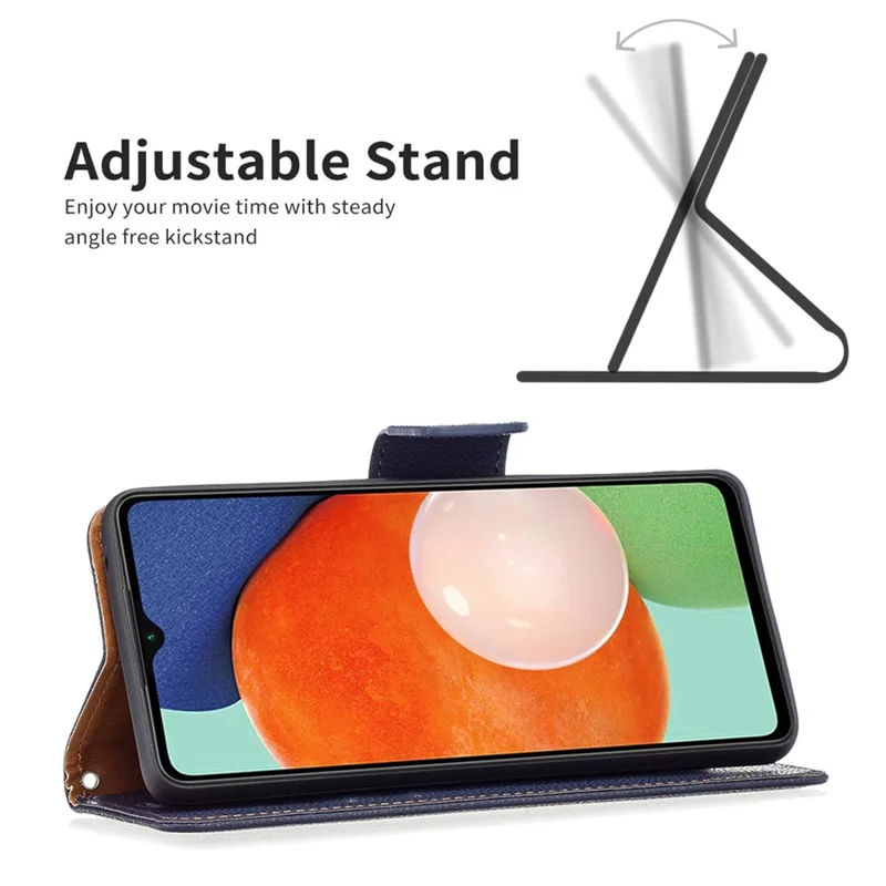 For Samsung Galaxy A13 4G / A13 5G / A04 4G (164.4 x 76.3 x 9.1 mm) Magnetic Closure Litchi Texture PU Leather Wallet Solid Color Cell Phone Cover with Strap - Dark Blue