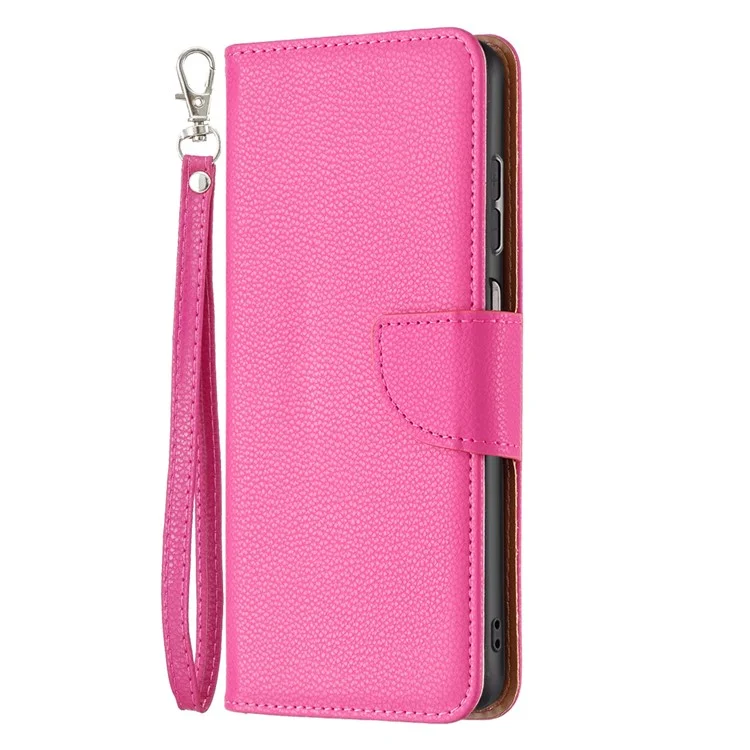 For Samsung Galaxy A13 4G / A13 5G / A04 4G (164.4 x 76.3 x 9.1 mm) Magnetic Closure Litchi Texture PU Leather Wallet Solid Color Cell Phone Cover with Strap - Rose