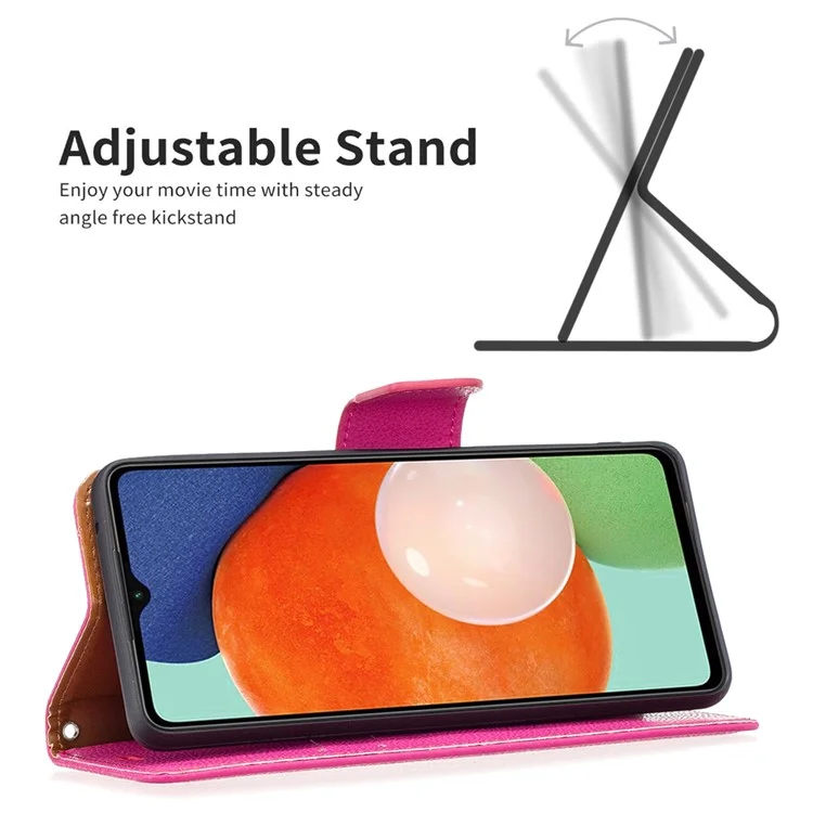 For Samsung Galaxy A13 4G / A13 5G / A04 4G (164.4 x 76.3 x 9.1 mm) Magnetic Closure Litchi Texture PU Leather Wallet Solid Color Cell Phone Cover with Strap - Rose