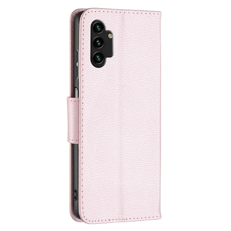 For Samsung Galaxy A13 4G / A13 5G / A04 4G (164.4 x 76.3 x 9.1 mm) Magnetic Closure Litchi Texture PU Leather Wallet Solid Color Cell Phone Cover with Strap - Rose Gold