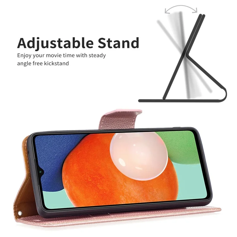 For Samsung Galaxy A13 4G / A13 5G / A04 4G (164.4 x 76.3 x 9.1 mm) Magnetic Closure Litchi Texture PU Leather Wallet Solid Color Cell Phone Cover with Strap - Rose Gold
