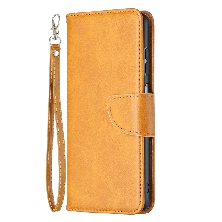 Für Samsung Galaxy A13 4G / A13 5G / A04 4G (164,4 x 76,3 x 9,1 mm) strukturierter PU-Leder-Folio-Klapphülle Stand Magnetisches Handyhülle mit Trageriemen - Gelb