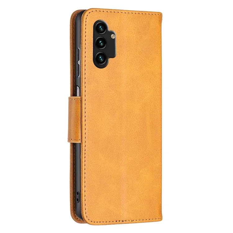 Para Samsung Galaxy A13 4G / A13 5G / A04 4G (164.4 x 76.3 x 9.1 Mm) Textured PU Leather Folio Flip Cover Stand Magnetic Case Con Correa - Amarillo