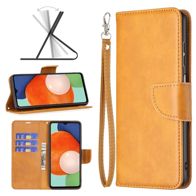 Für Samsung Galaxy A13 4G / A13 5G / A04 4G (164,4 x 76,3 x 9,1 mm) strukturierter PU-Leder-Folio-Klapphülle Stand Magnetisches Handyhülle mit Trageriemen - Gelb