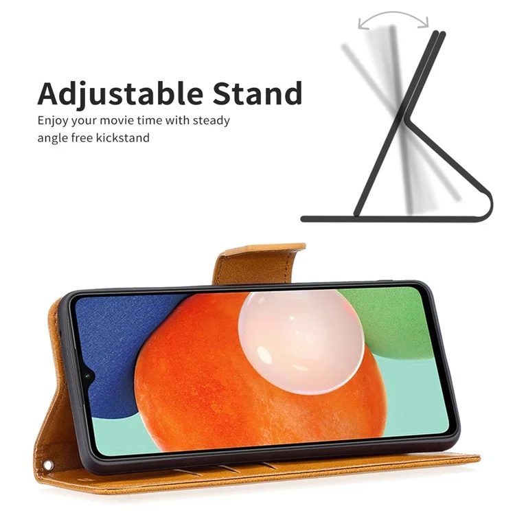Für Samsung Galaxy A13 4G / A13 5G / A04 4G (164,4 x 76,3 x 9,1 mm) strukturierter PU-Leder-Folio-Klapphülle Stand Magnetisches Handyhülle mit Trageriemen - Gelb