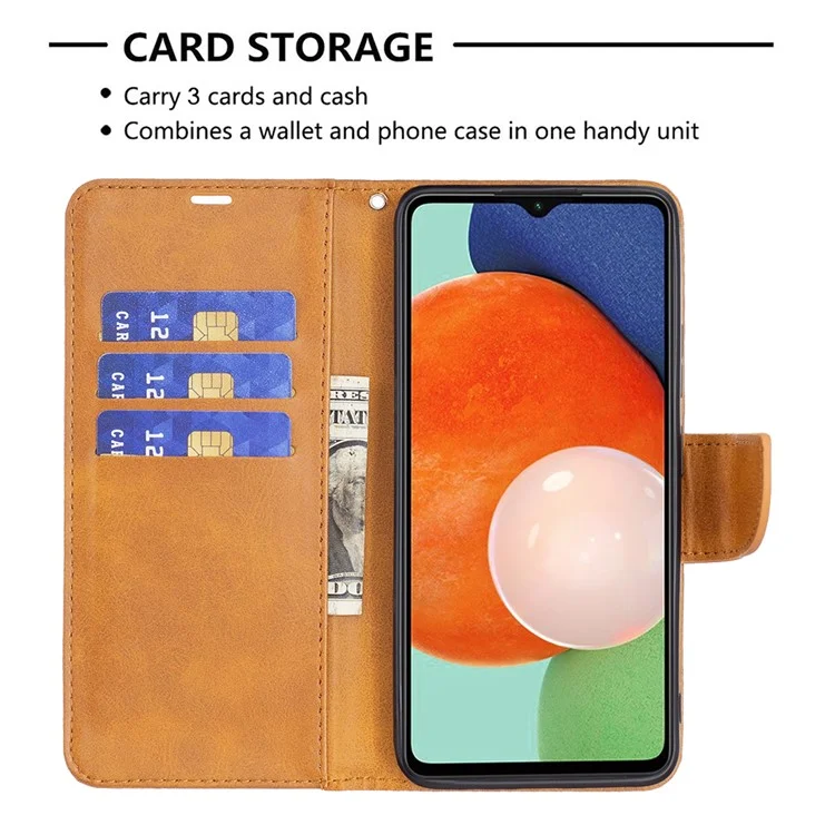 Для Samsung Galaxy A13 4G / A13 5G / A04 4G (164,4 x 76,3 x 9,1 Мм) Текстурированная Кожа Кожа Folio Flip Cover Stand Magnetic Phone Case с Ремешком - Желтый