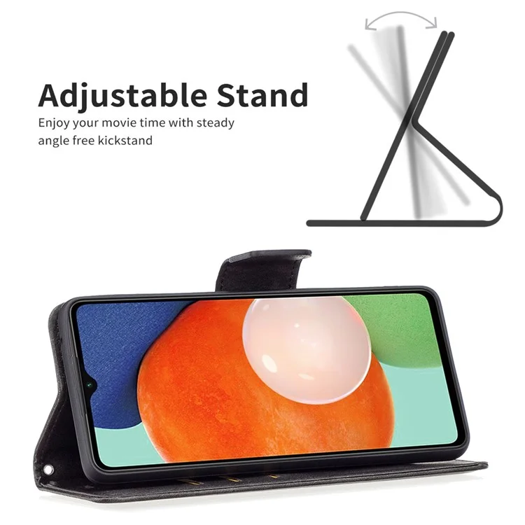 Para Samsung Galaxy A13 4G / A13 5G / A04 4G (164,4 x 76,3 x 9,1 Mm) PU Texturizado Couro de Couro PU Stand Stand Phone Magnet Case Com Cinta - Preto