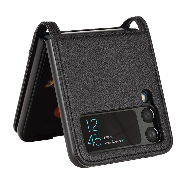 Pour Samsung Galaxy Z Flip3 5G Litchi Texture PU Leather Coated PC Case Card Slot One-piece Phone Cover - Noir