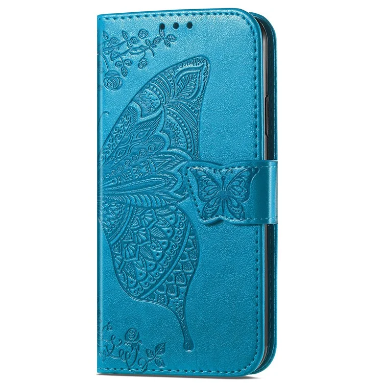 Para Samsung Galaxy A53 5G Imprinted Butterfly Flower Pattern Leather Case Full-Body Protective Stand Wallet Phone Cover with Strap - Blue
