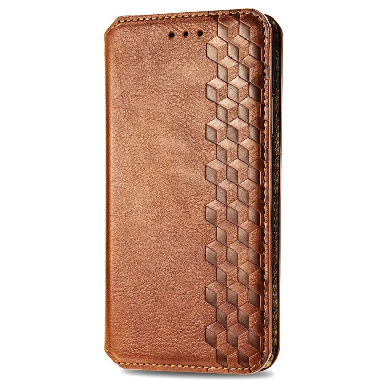 Pour Samsung Galaxy A53 5G Rhombus Imprinted Leather Phone Case Magnetic Auto Closing Book Stand Wallet Cover - Marron