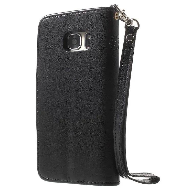 Retro Imprint Flower Leather Case for Samsung Galaxy S7 SM-G930 - Black